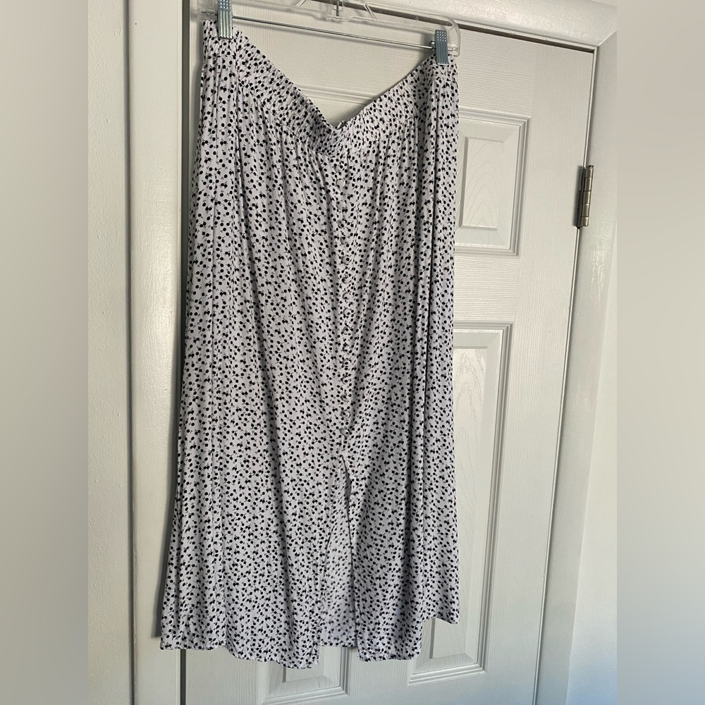 Loft Black and White Polka Dot Midi Skirt